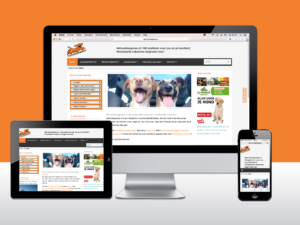 Responsive WordPress website voor De hond mag mee. Websites te zien op computer, tablet, en smartphone.
